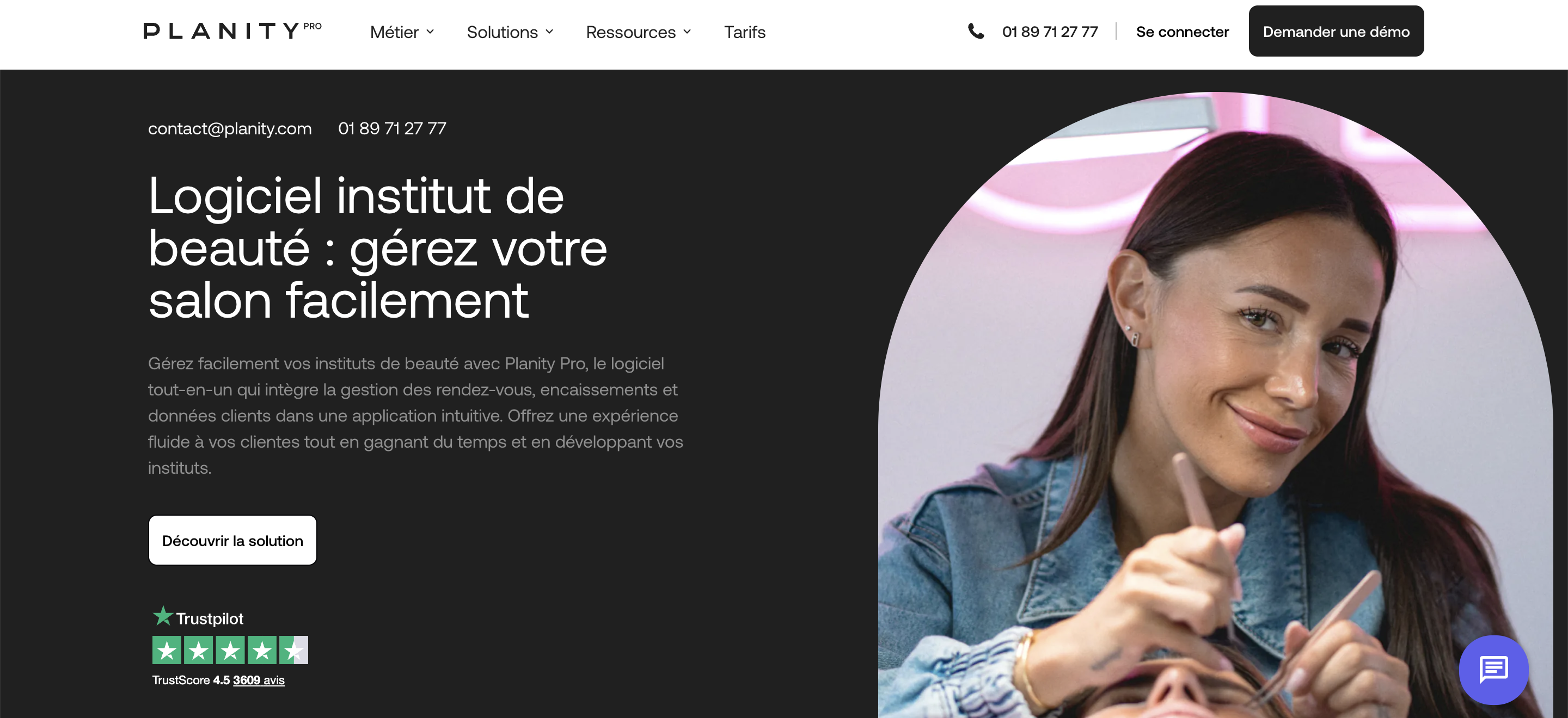 Page d'en-tête de la caisse enregistreuse Planity Beauty