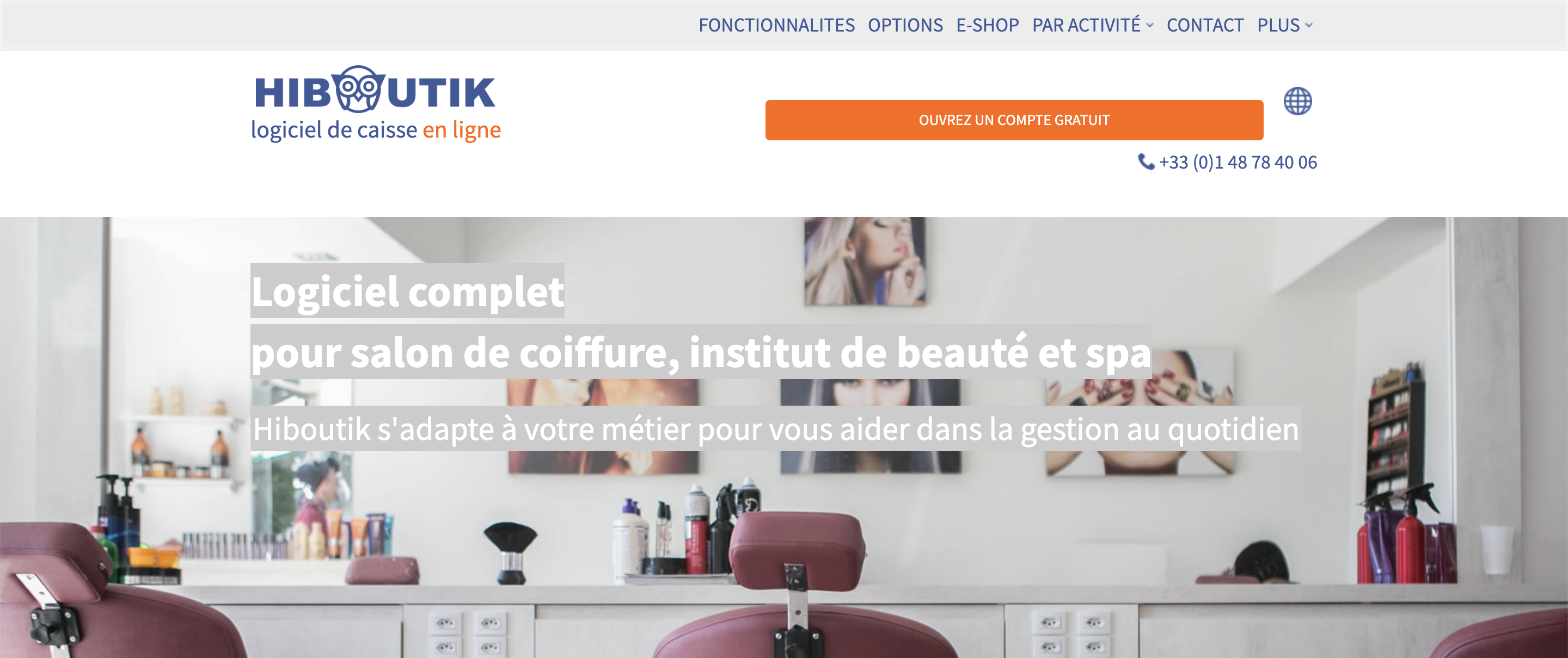 En-tête Hiboutik Beauty - Page de caisse enregistreuse