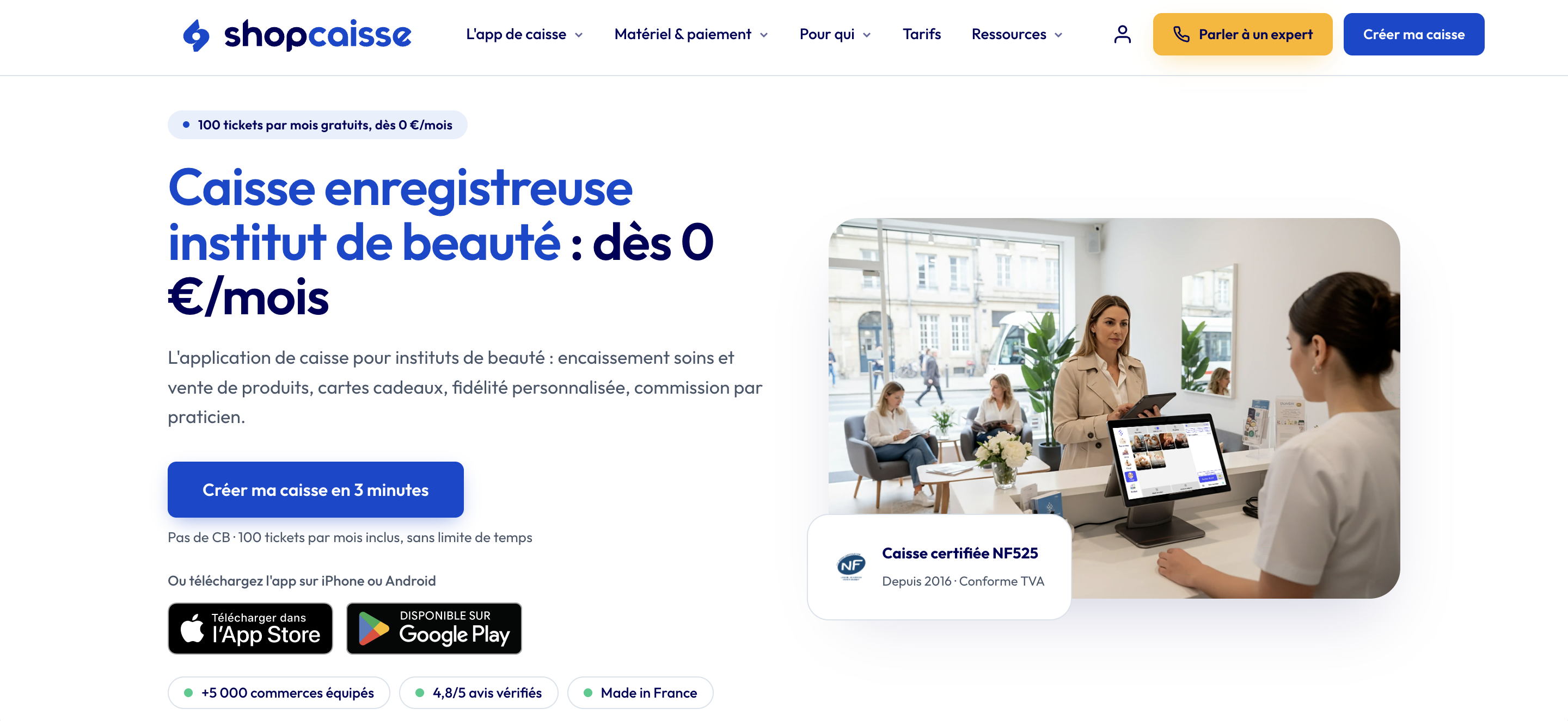 Page d'en-tête de la caisse enregistreuse Shopcaisse Beauty