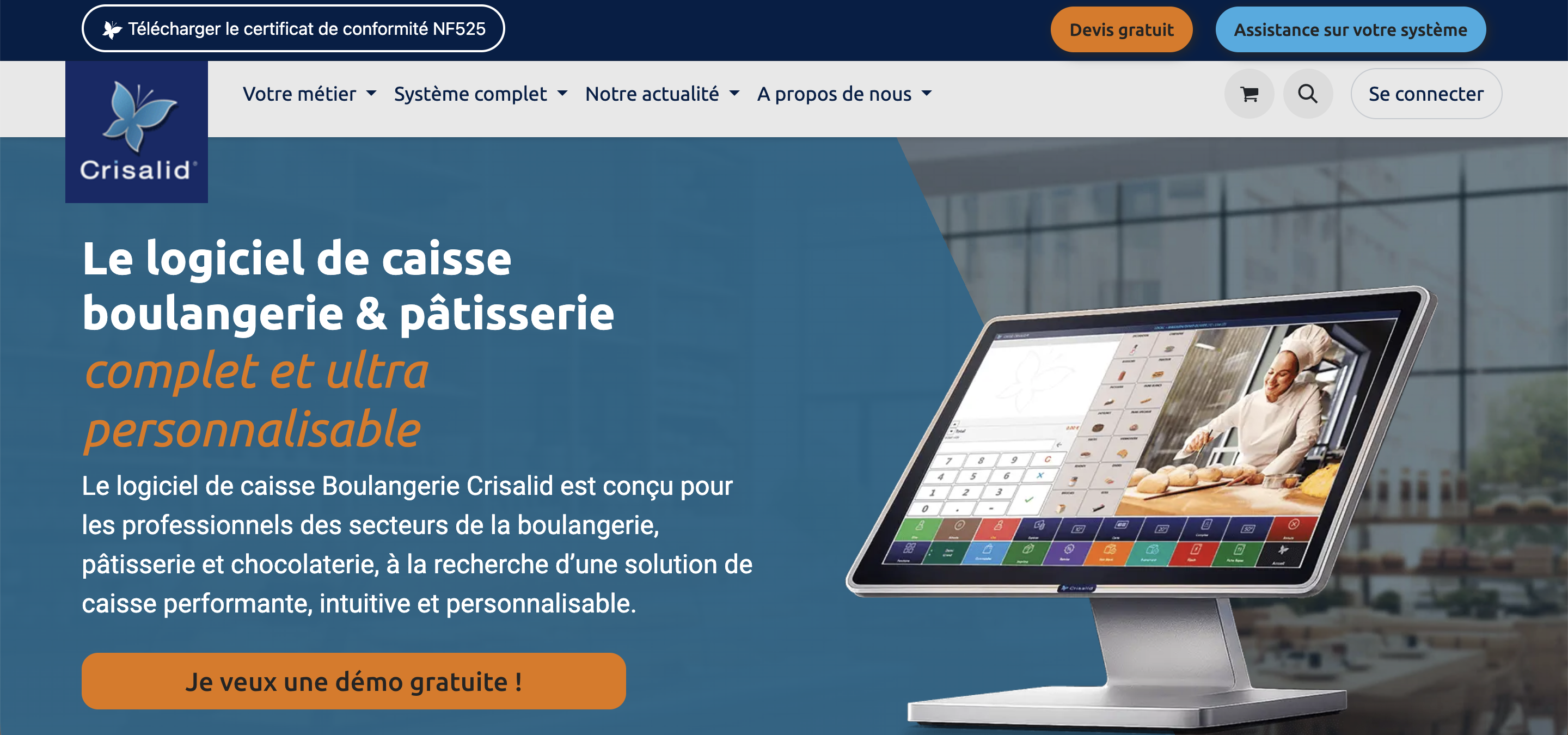En-tête de la page de caisse enregistreuse de la boulangerie Crisalid