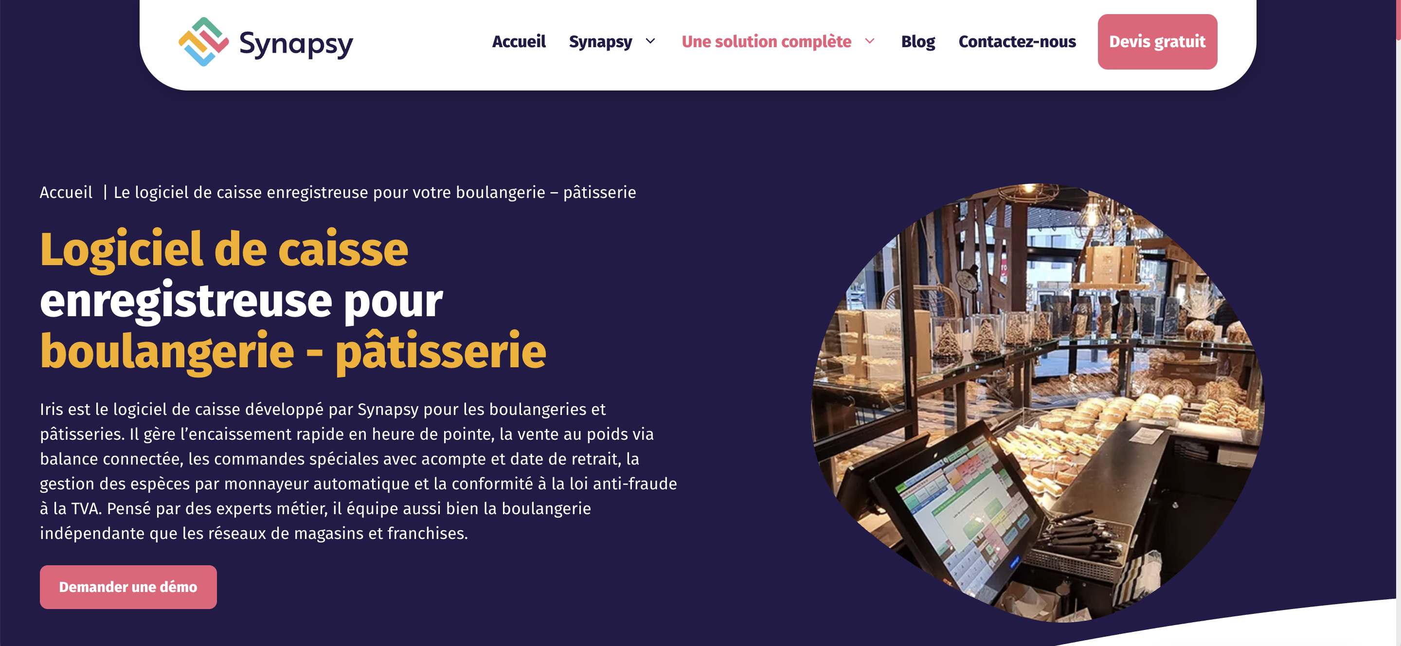 En-tête de la page de caisse enregistreuse de la boulangerie Iris