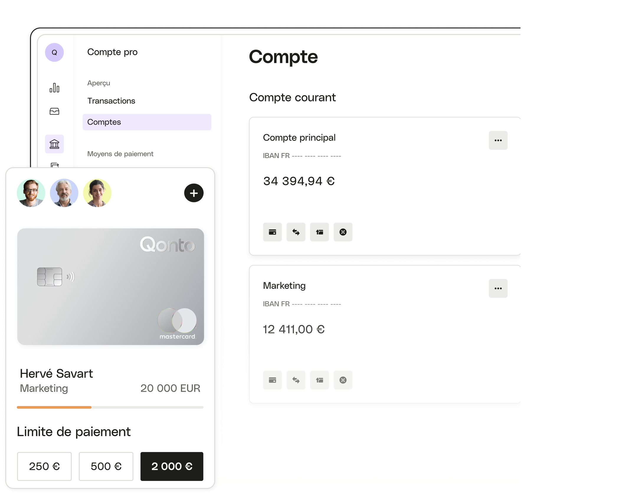 Sujet de l'interface utilisateur blanche mettant en évidence l'équipe de bureau Rxpenses PlusCard