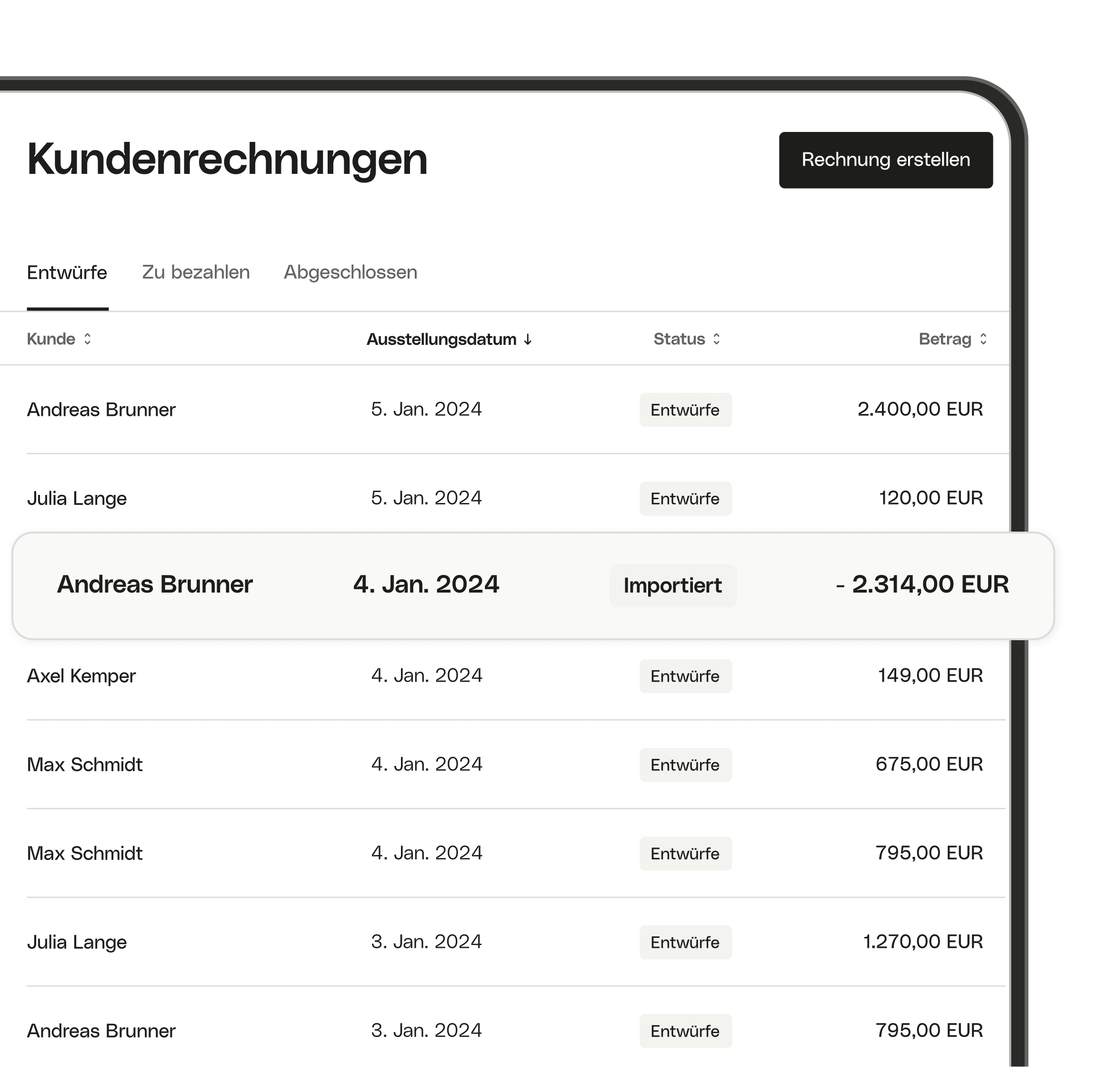 WEB UI Hero TopicHighlight Bento Kundenrechnungen