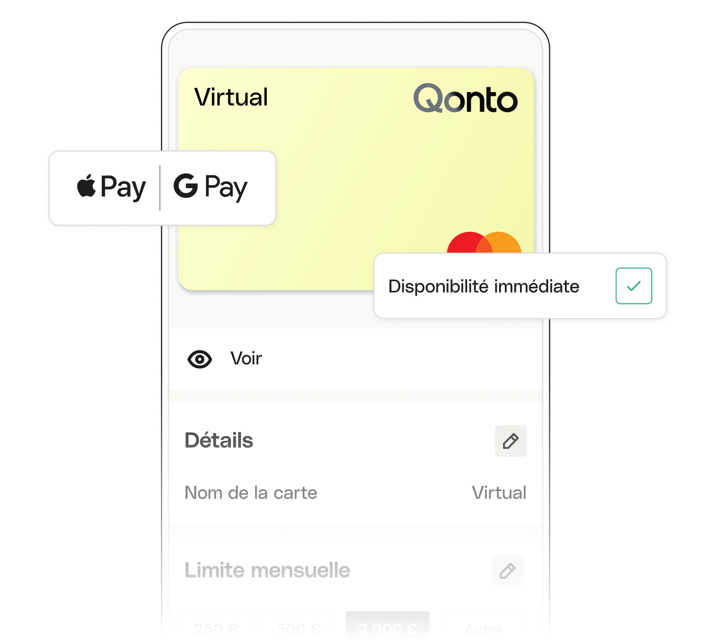 Sujet de l'interface utilisateur mis en évidence sur le bureau VirtualCard GooglePay ApplePay
