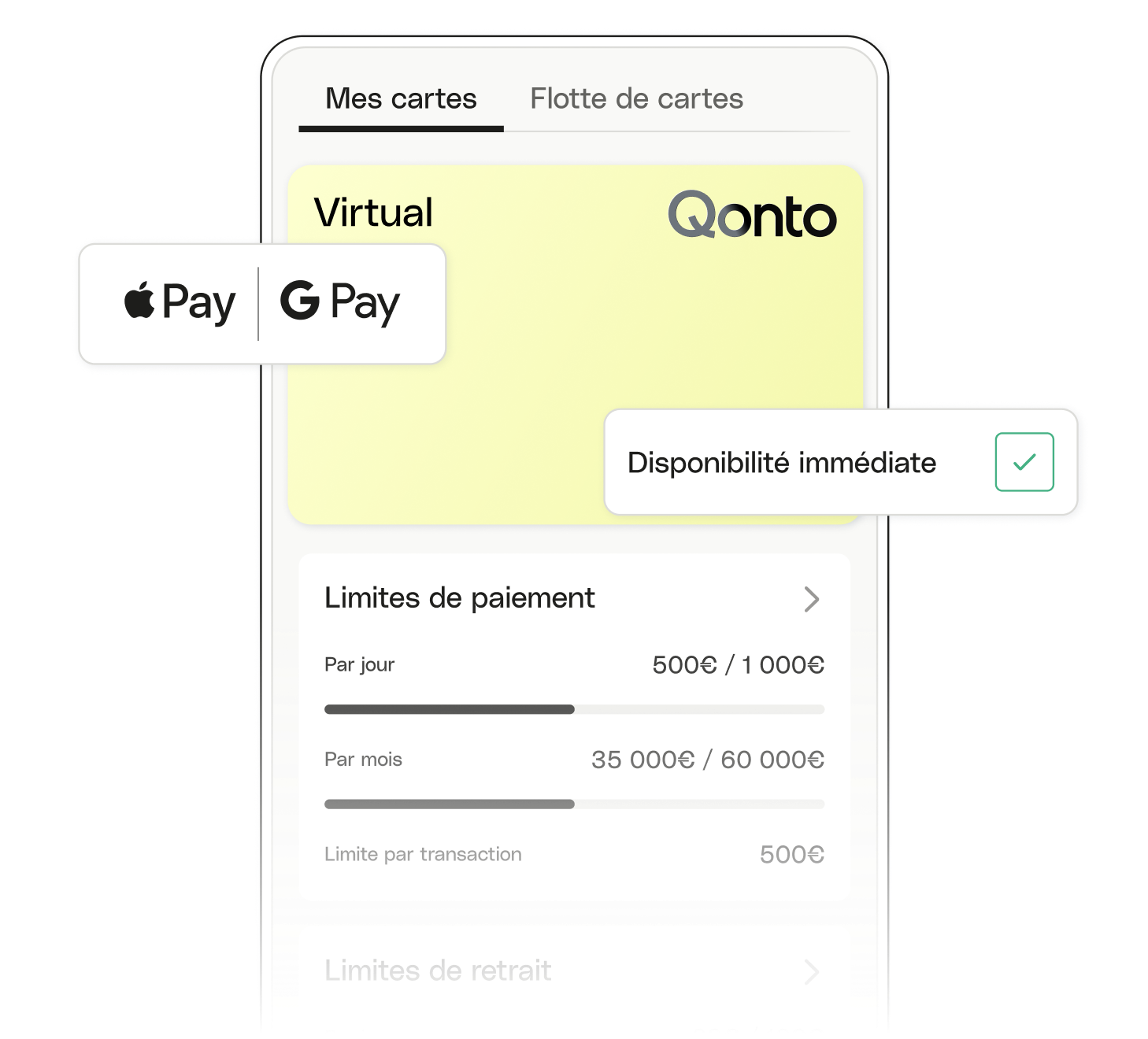 Sujet de l'interface utilisateur mis en évidence sur le bureau VirtualCard GooglePay ApplePay