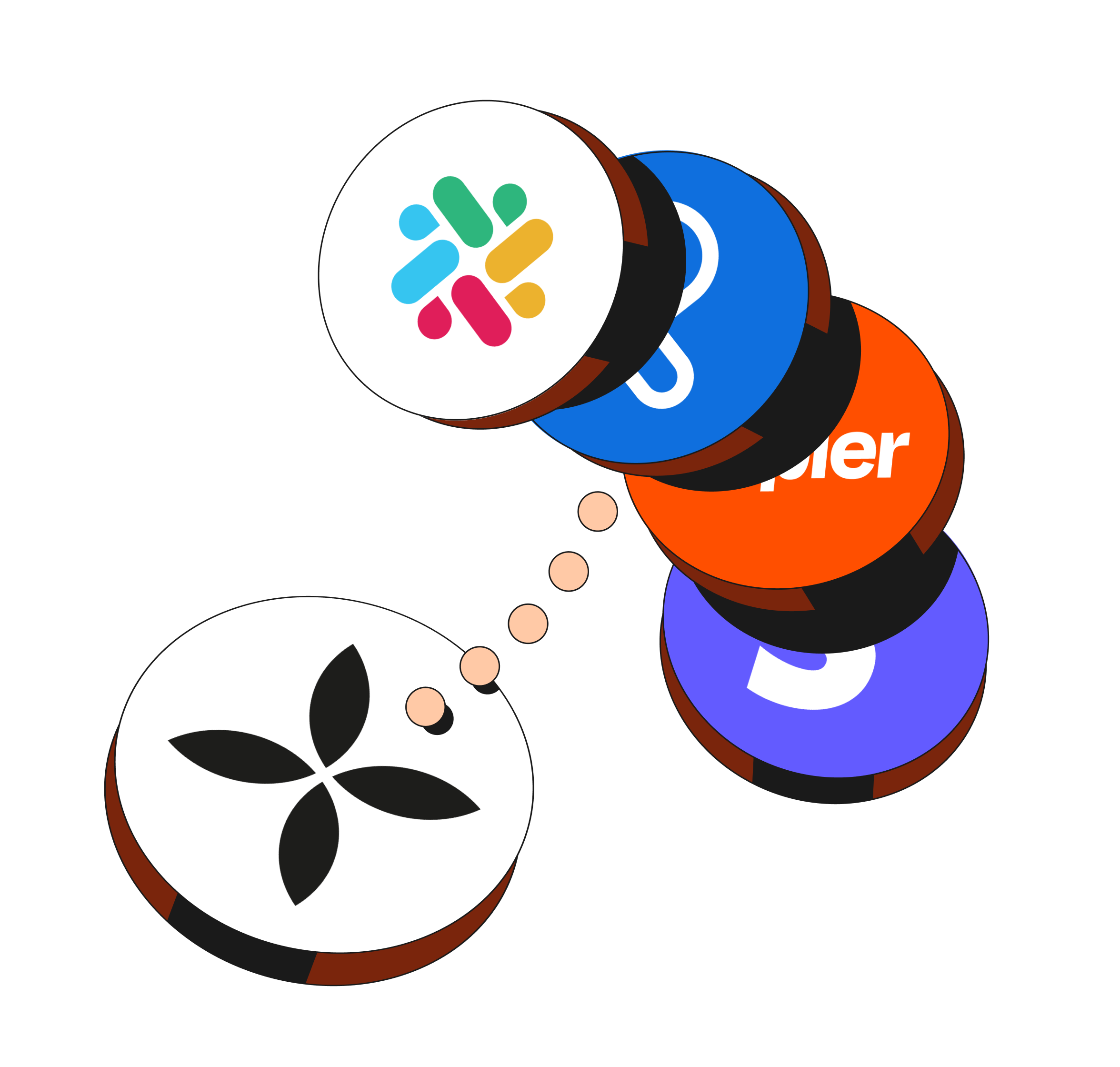 Flux WEB Peach Hero TopicHighlight Bento Intégrations Slack Payfit Zapier Stripe
