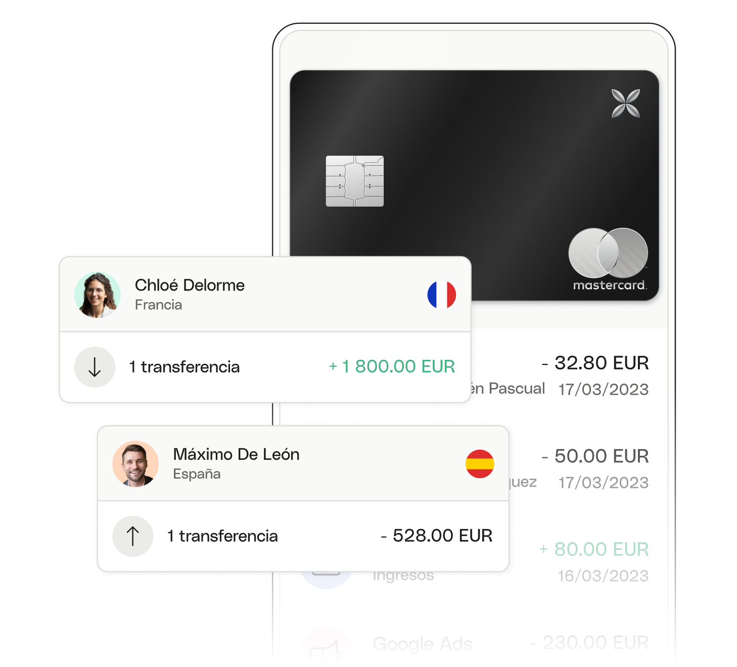 Tema destacado de la interfaz de usuario blanca IBAN Transferencia internacional XCard