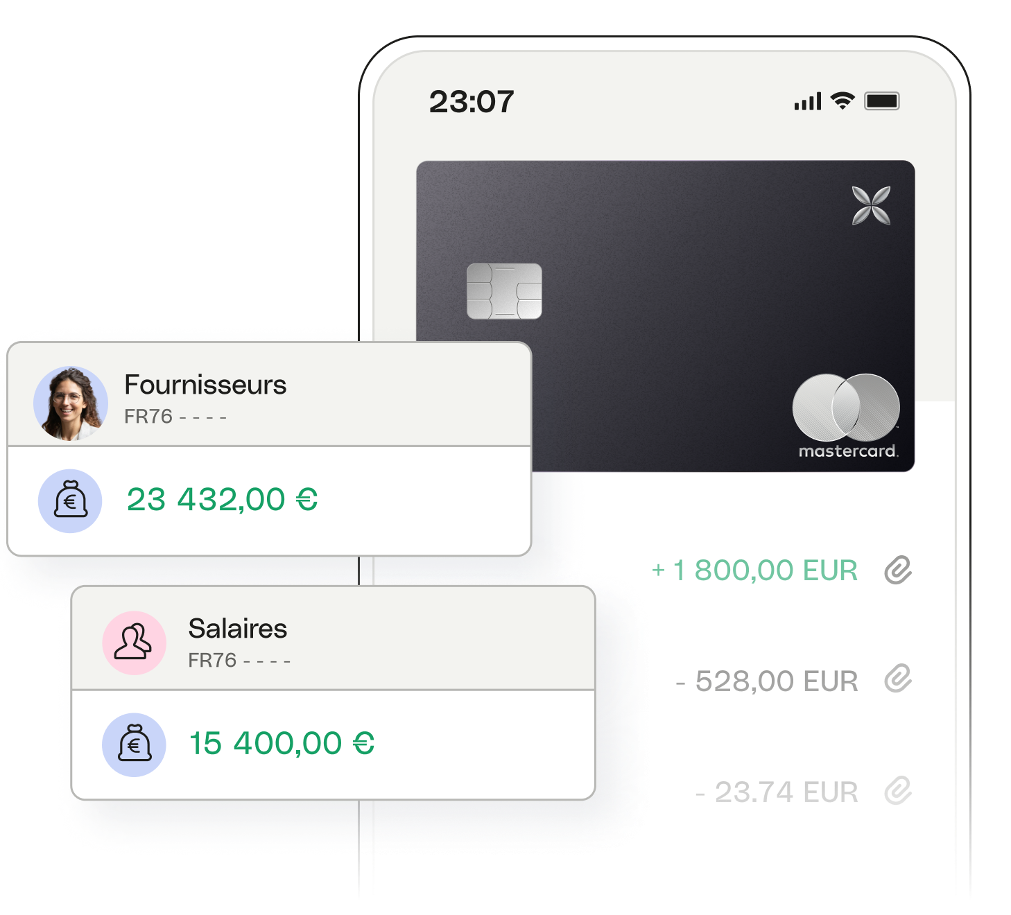 Sujet blanc mettant en évidence les dépenses multi-comptes XCard