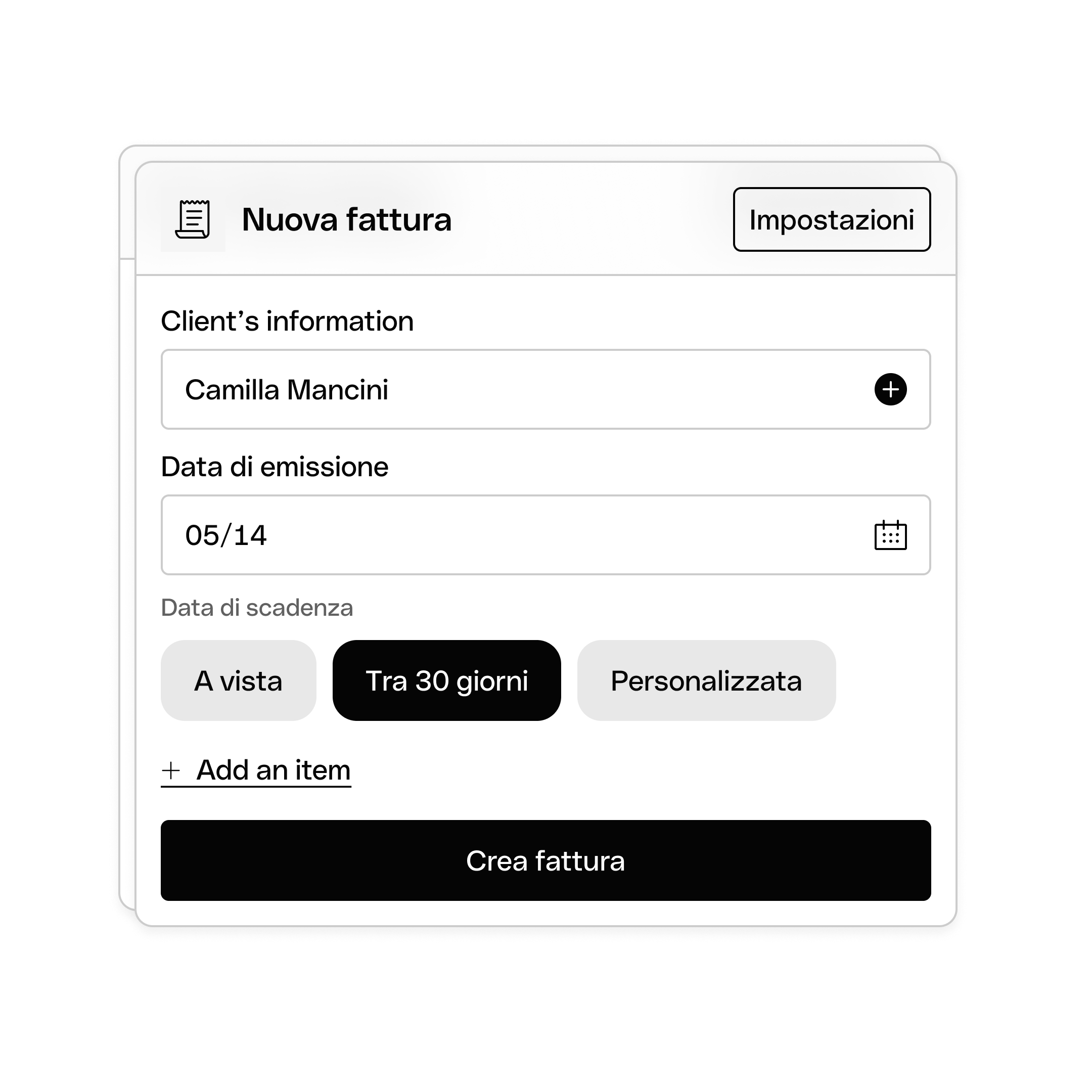 Evidenzia l'argomento dell'interfaccia utente bianca invia fattura