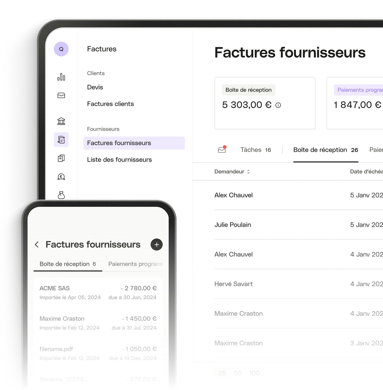 Factures des fournisseurs mobiles UI Hero