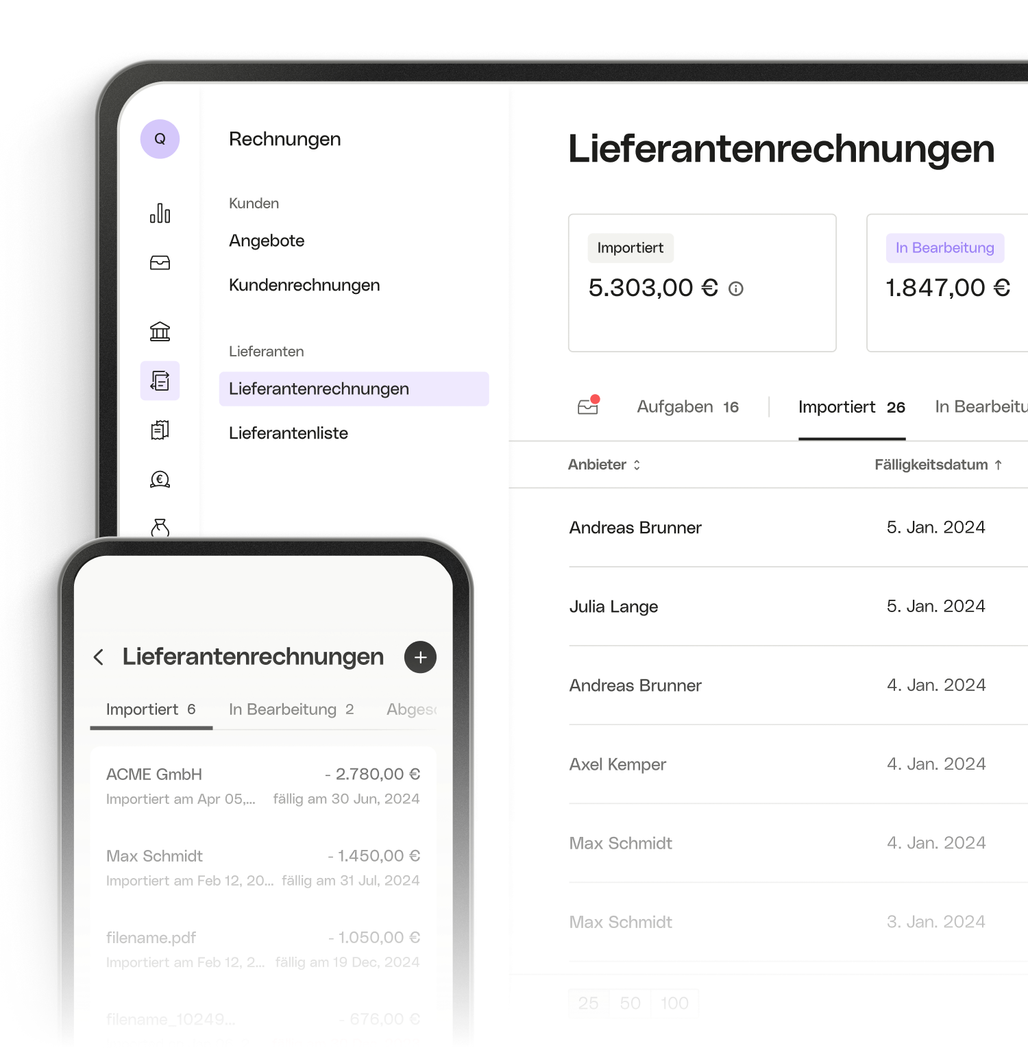 UI Hero Mobile-Lieferantenrechnungen