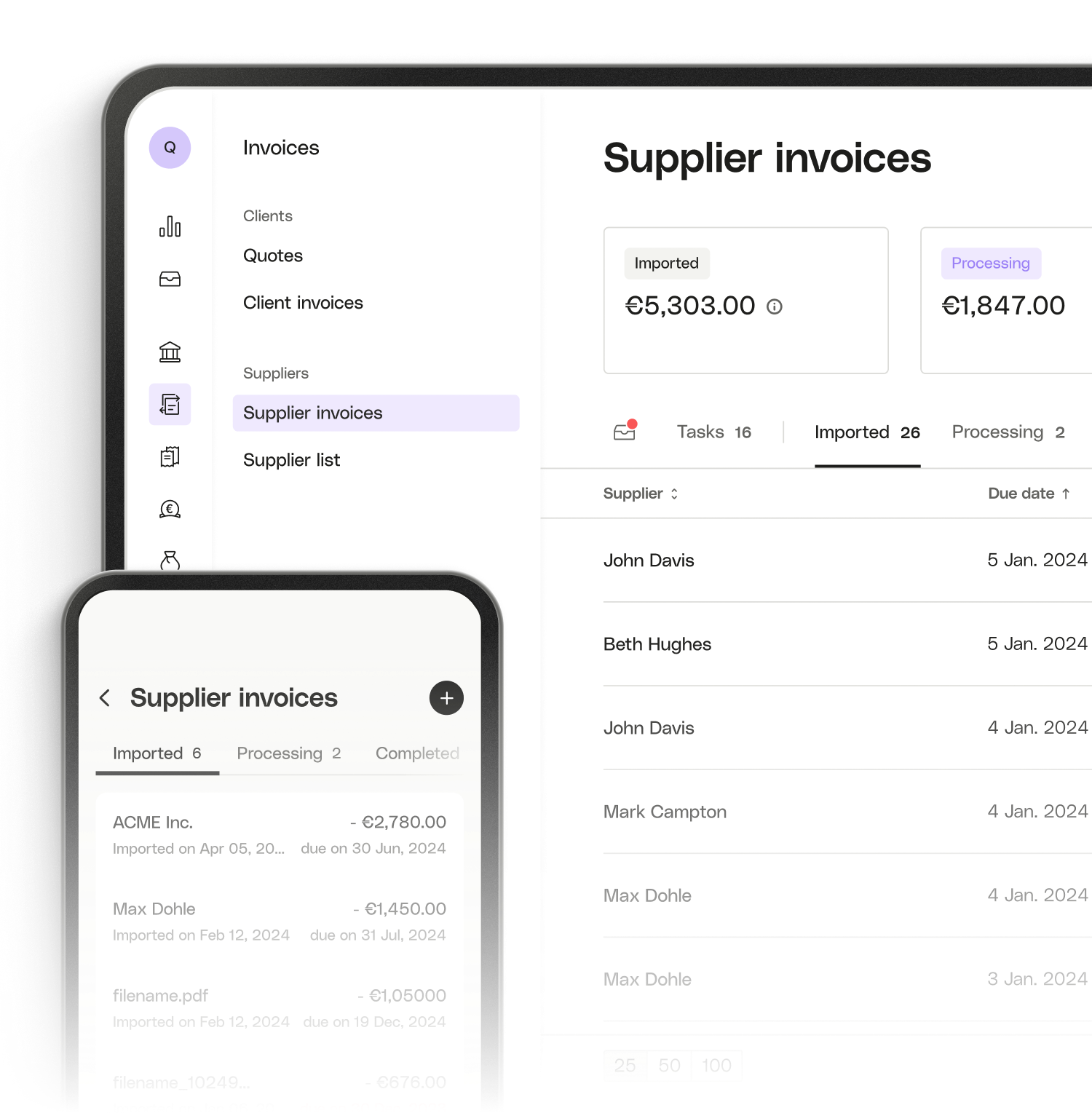 UI Hero Mobile Supplier Invoices