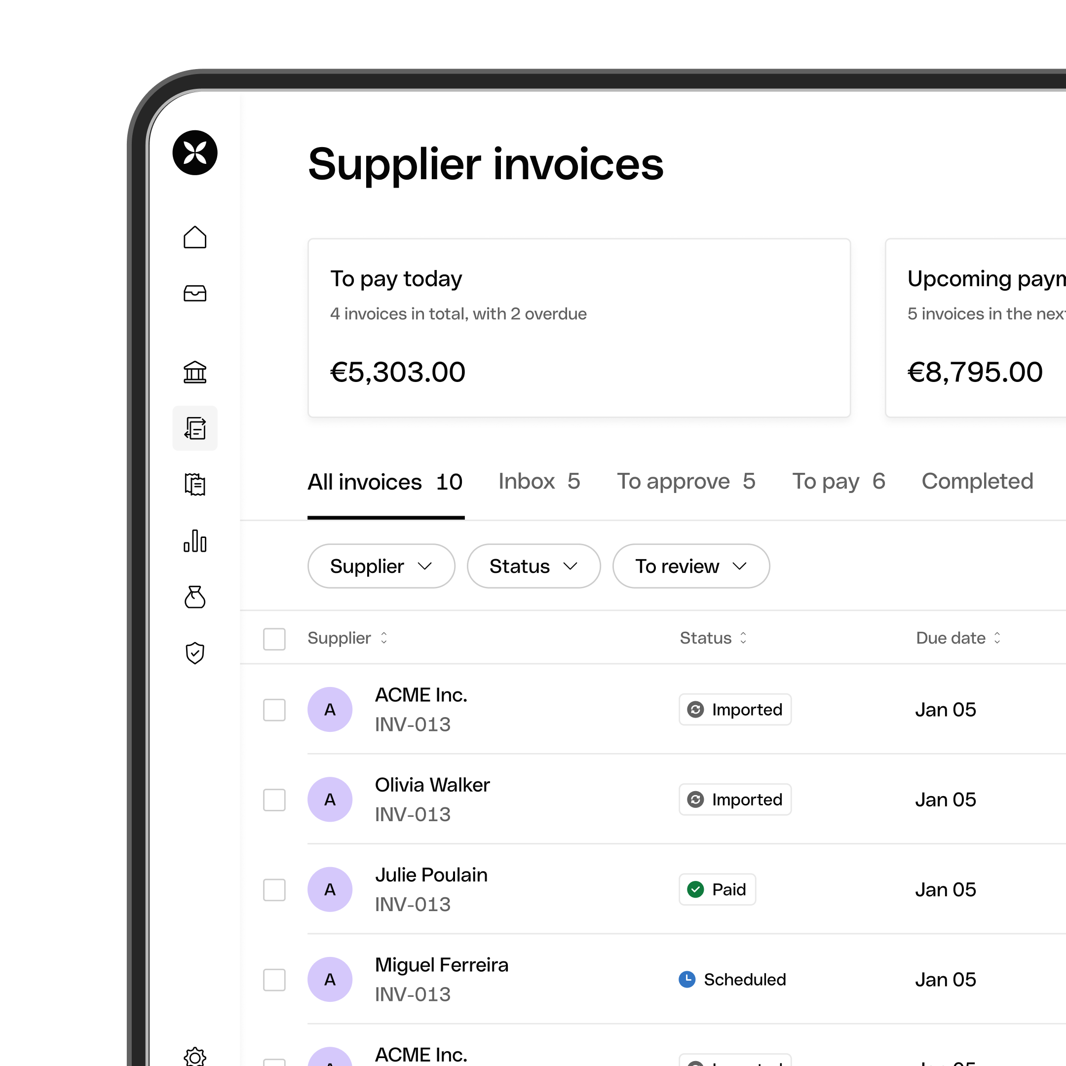 UI Hero Mobile Supplier Invoices