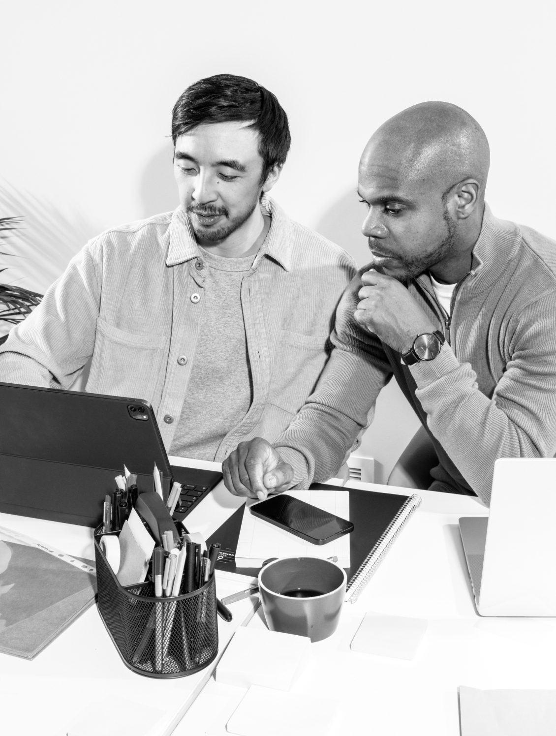 black and white Photo Team Work Desk Tablet