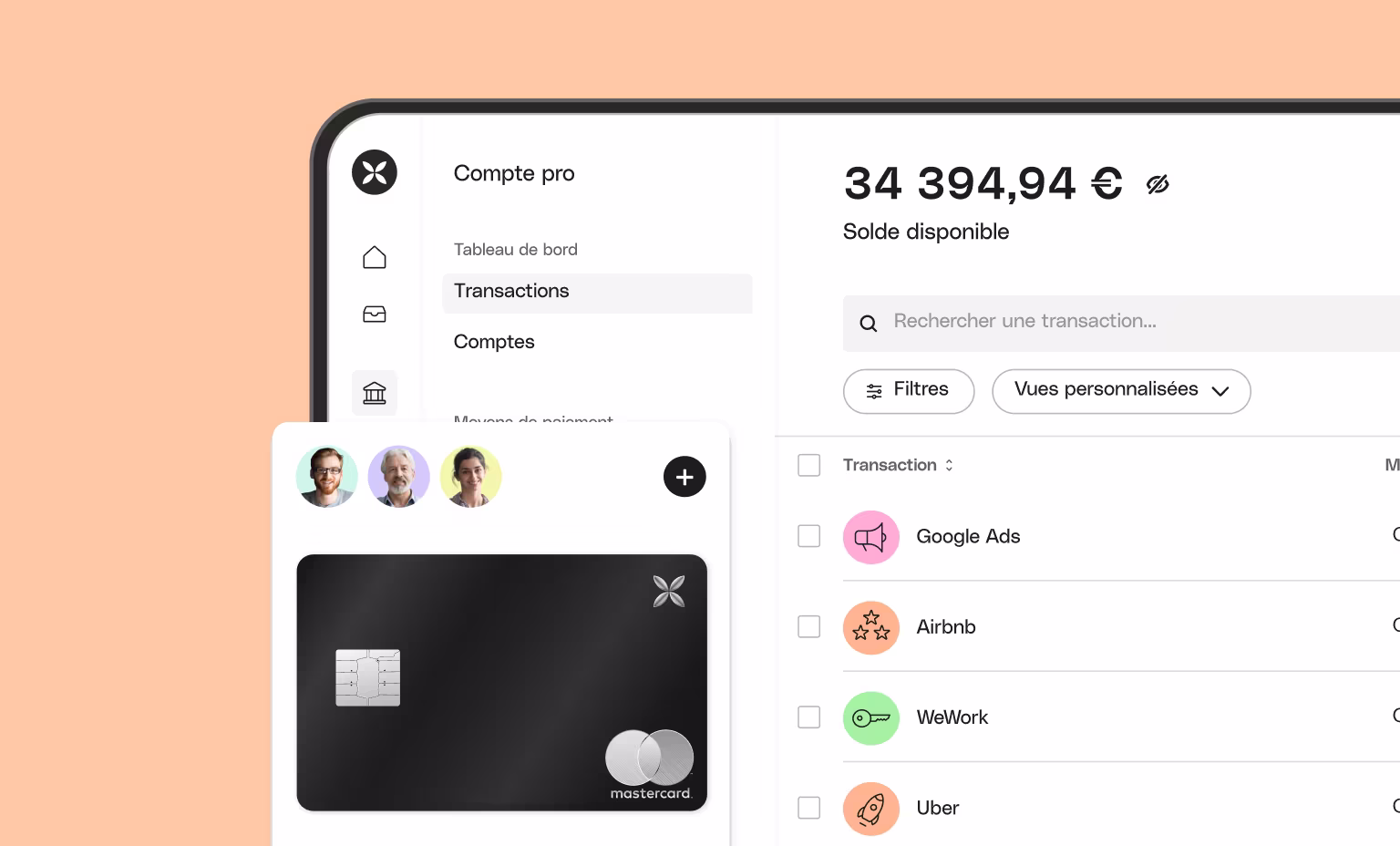 Interface utilisateur Web Peach Cards Bento Headline Gestion des dépenses de l'équipe