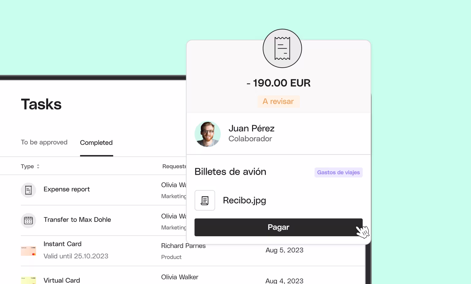 Interface utilisateur Web Mint Cards Bento Headline Gestion des dépenses Tâche